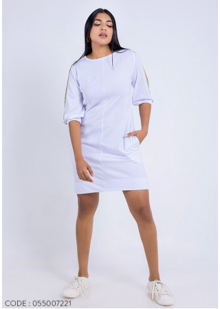 ZARIA SLEEVE TAPING WHITE DRESS 